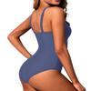 Holipick Grey Blue Women Tummy Control One Piece Swimsuit Modest Bathing Suit Full Coverage High Neck Swimwear L view 2