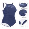 Holipick Grey Blue Women Tummy Control One Piece Swimsuit Modest Bathing Suit Full Coverage High Neck Swimwear L view 3