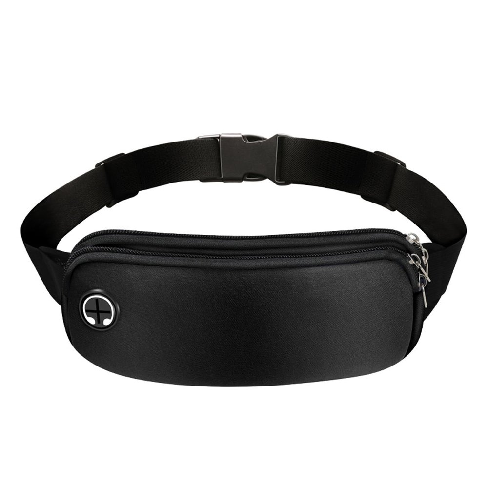 Worparsen Waterproof Fitness Waist Bag Outdoor Sports Pouch Unisex Fanny Pack Phone Elastic Adjustable Strap Breathable Mesh Design Zipper Closure Earphone Hole Black