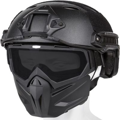 Bvawtrs Tactical Airsoft Gear Airsoft Mask and Helmet, Airsoft Full Face Mask, Detachable Airsoft Goggles,Paintball PJ Fast Helmet with Front NVG Mount and Side Rail, Black1