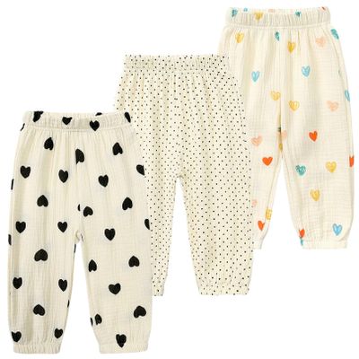 Easygou Kids Elastic Basic Harem Trousers Unisex Baby Boys Girls Casual Cotton Linen Loose Long Baggy Pants Toddler Clothes (7-8 Years,3PC Floral K,US,7 Years,8 Years,Age)
