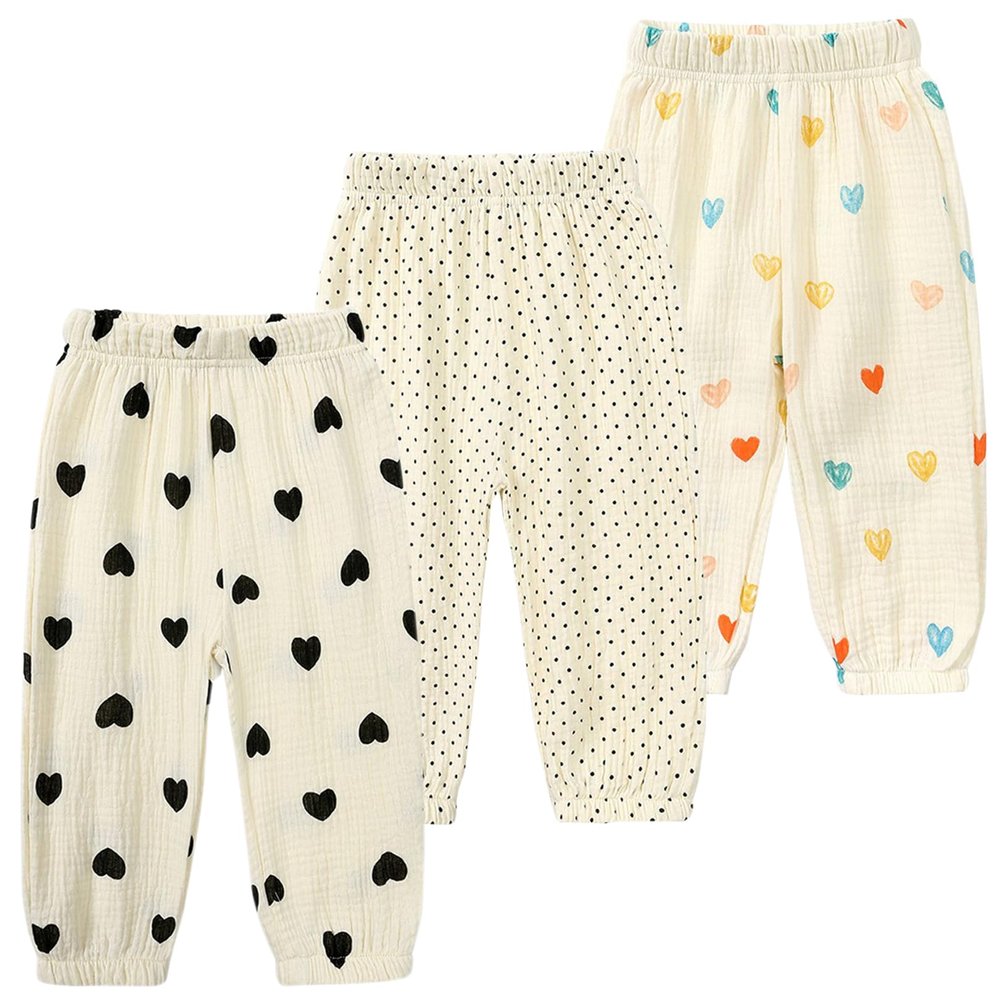 Easygou Kids Elastic Basic Harem Trousers Unisex Baby Boys Girls Casual Cotton Linen Loose Long Baggy Pants Toddler Clothes (7-8 Years,3PC Floral K,US,7 Years,8 Years,Age)