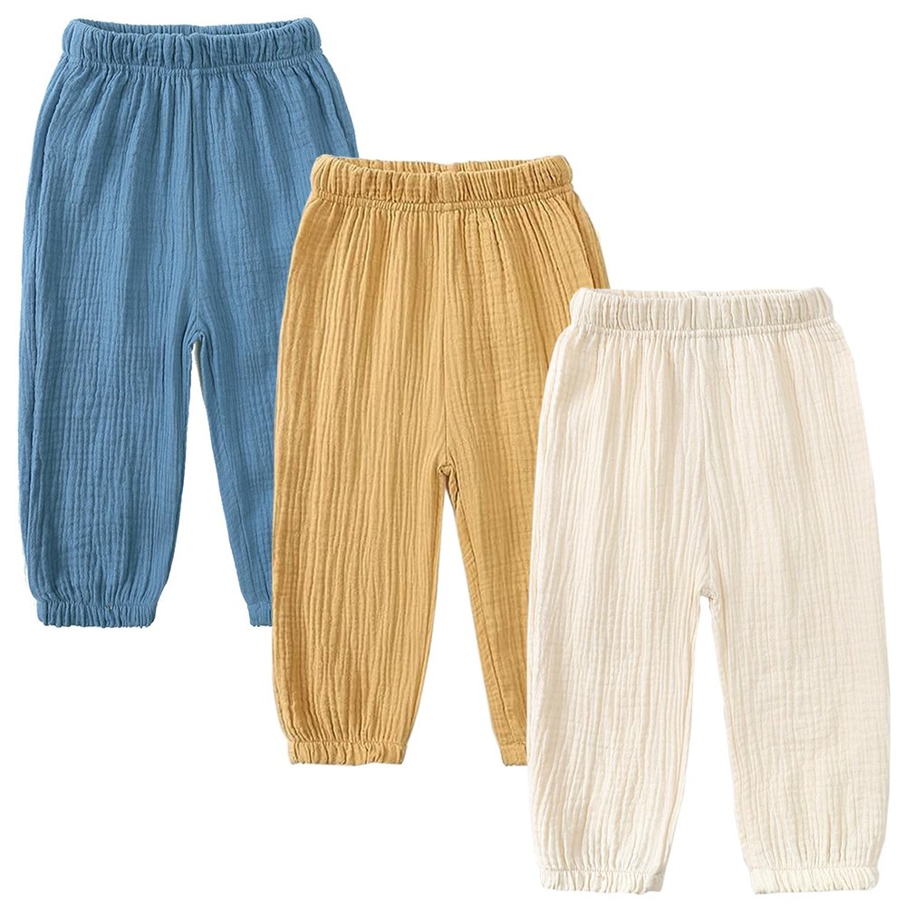 Easygou Kids Elastic Basic Harem Trousers Unisex Baby Boys Girls Casual Cotton Linen Loose Long Baggy Pants Toddler Clothes (1-2T,3PC Solid D,US,1 Year,2 Years,Age)