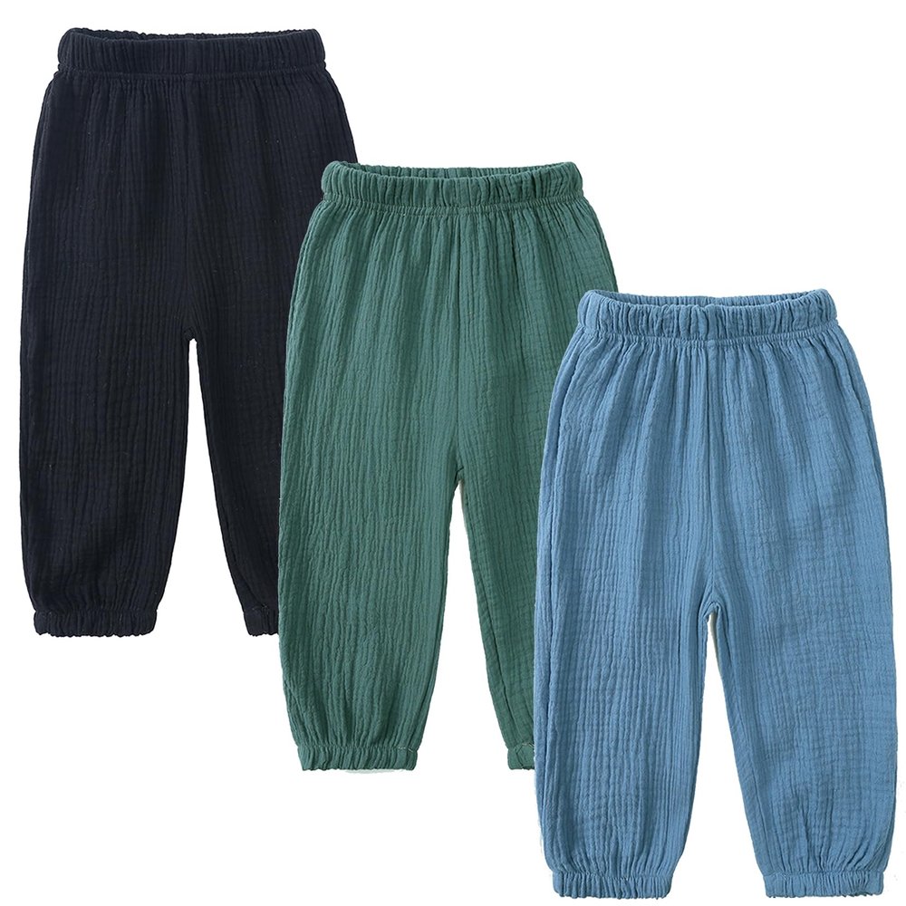 Easygou Kids Elastic Basic Harem Trousers Unisex Baby Boys Girls Casual Cotton Linen Loose Long Baggy Pants Toddler Clothes (1-2T,3PC Solid L,US,1 Year,2 Years,Age)