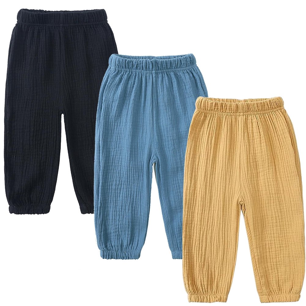 Easygou Kids Elastic Basic Harem Trousers Unisex Baby Boys Girls Casual Cotton Linen Loose Long Baggy Pants Toddler Clothes (1-2T,3PC Solid M,US,1 Year,2 Years,Age)