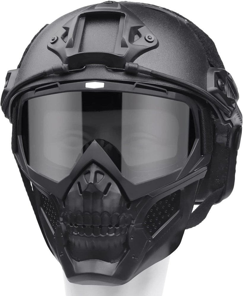 Bvawtrs Tactical Airsoft Gear Airsoft Mask and Helmet, Airsoft Full Face Mask, Detachable Airsoft Goggles,Paintball PJ Fast Helmet with Front NVG Mount and Side Rail