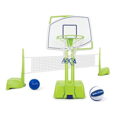 Equinox Outdoor Pool Basketball Hoop and Volleyball Net Set with Ball, Adjustable Height Poolside Sport Game, Assemble in Minutes
