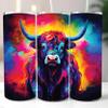 Water Painting Highland Cow Bull Print Tumbler Wrap Laminated with UV Protection for A Long Lasting Sleeve AI-006 - Road Rage Premium Decals - Fits Most Water Bottles - Easy Application view 1