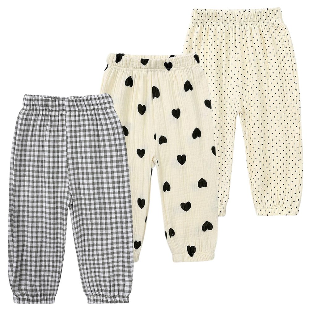 Easygou Kids Elastic Basic Harem Trousers Unisex Baby Boys Girls Casual Cotton Linen Loose Long Baggy Pants Toddler Clothes (2-3T,3PC Floral E,US,2 Years,3 Years,Age)