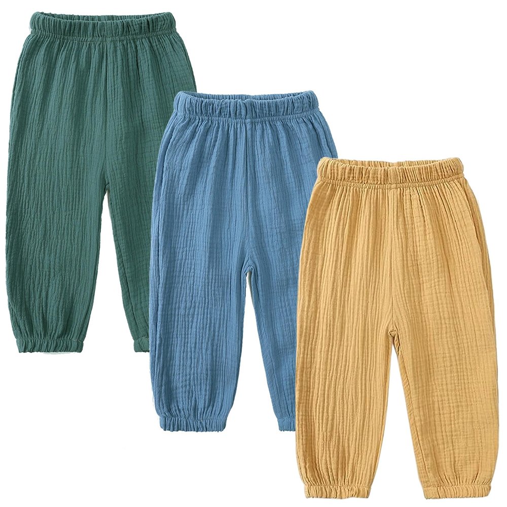 Easygou Kids Elastic Basic Harem Trousers Unisex Baby Boys Girls Casual Cotton Linen Loose Long Baggy Pants Toddler Clothes (4-5T,3PC Solid J,US,4 Years,5 Years,Age)