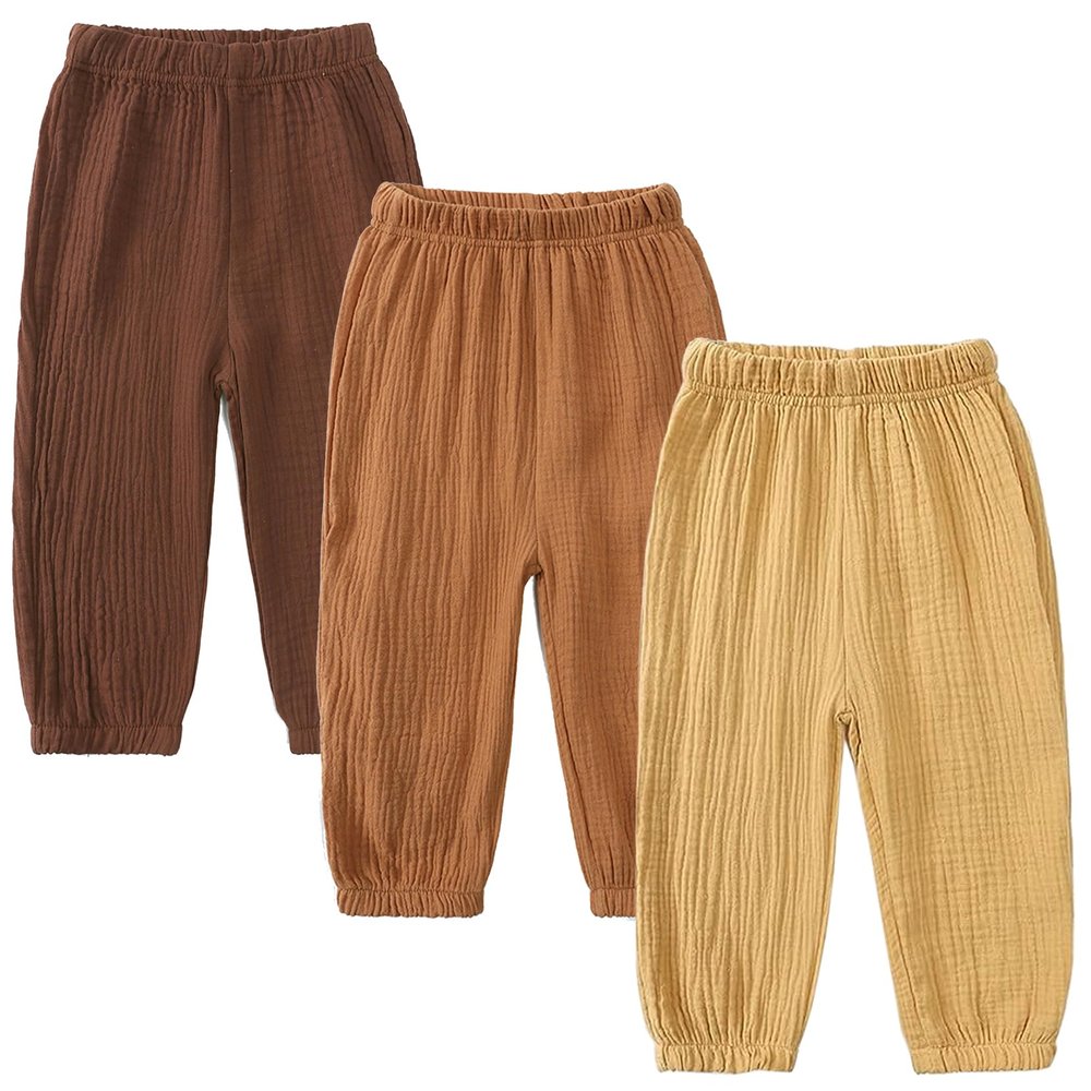 Easygou Kids Elastic Basic Harem Trousers Unisex Baby Boys Girls Casual Cotton Linen Loose Long Baggy Pants Toddler Clothes (1-2T,3PC Solid H,US,1 Year,2 Years,Age)