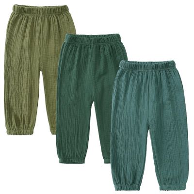 Easygou Kids Elastic Basic Harem Trousers Unisex Baby Boys Girls Casual Cotton Linen Loose Long Baggy Pants Toddler Clothes (4-5T,3PC Solid C,US,4 Years,5 Years,Age)