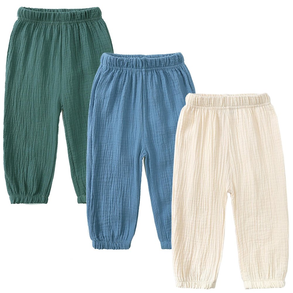 Easygou Kids Elastic Basic Harem Trousers Unisex Baby Boys Girls Casual Cotton Linen Loose Long Baggy Pants Toddler Clothes (1-2T,3PC Solid I,US,1 Year,2 Years,Age)