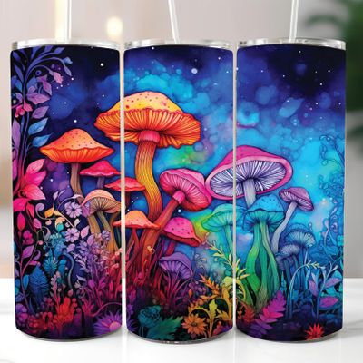 Road Rage Water Painting Colorful Mushrooms Print Tumbler Wrap Laminated with UV Protection For A Long Lasting Sleeve AI-026 Premium Decals - Fits Most Water Bottles - Easy Application, 8.3x9.2 inch