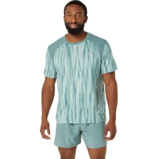 ASICS Men's ROAD ALL OVER PRINT Short Sleeve TOP RUNNING Top, XL, LIGHT CELADON/CELADON