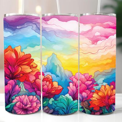 Water Painting Field of Flowers Print Tumbler Wrap Laminated with UV Protection for A Long Lasting Sleeve AI-096 - Road Rage Premium Decals - Fits Most Water Bottles - Easy Application, 8.3x9.2 inch