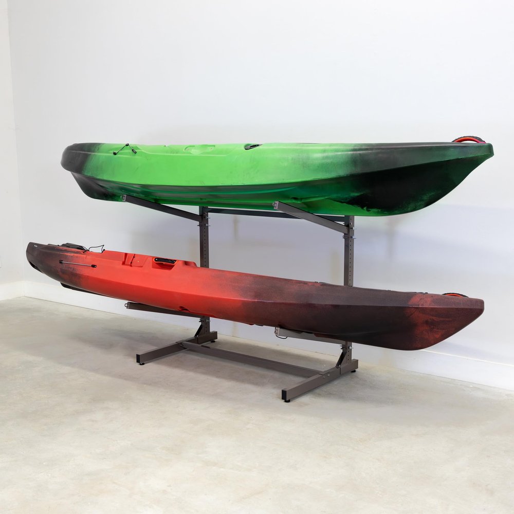 Teal Triangle Freestanding Kayak Storage Rack  2 Kayak Rack & Canoe Rack  Indoor Outdoor Kayak  Adjustable Surfboard & Stand Up Paddle Board Holder  Adjustable Storage Stand - Mud