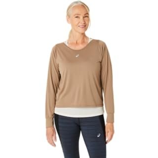 ASICS Women's NAGINO Run Long Sleeve TOP Running Apparel, XS, Pepper/Oatmeal
