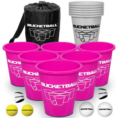BucketBall | Team Color Edition | Combo Pack (Pink/Silver): Original Yard Pong Game: Best Camping, Beach, Lawn, Outdoor, Family, Adult, Tailgate, Jumbo, Giant Game