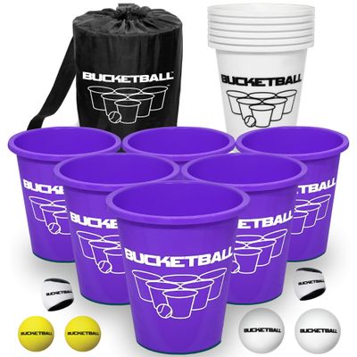 BucketBall | Team Color Edition | Combo Pack (Purple/White): Original Yard Pong Game: Best Camping, Beach, Lawn, Outdoor, Family, Adult, Tailgate, Jumbo, Giant Game