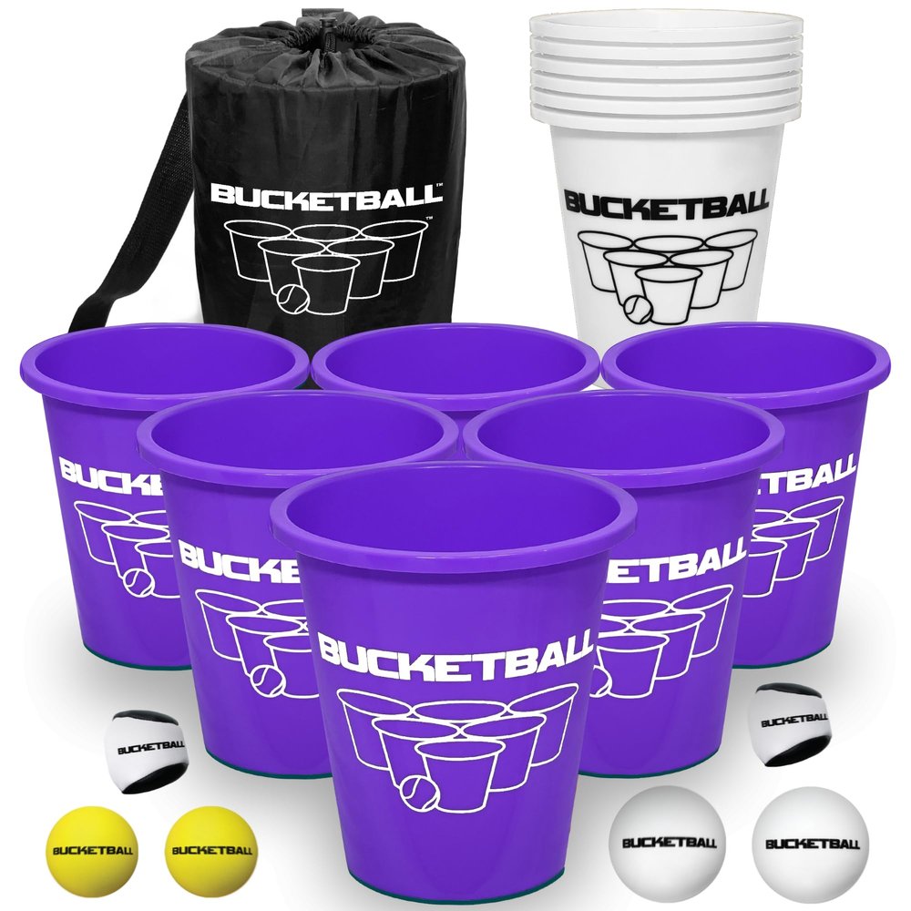 BucketBall | Team Color Edition | Combo Pack (Purple/White): Original Yard Pong Game: Best Camping, Beach, Lawn, Outdoor, Family, Adult, Tailgate, Jumbo, Giant Game