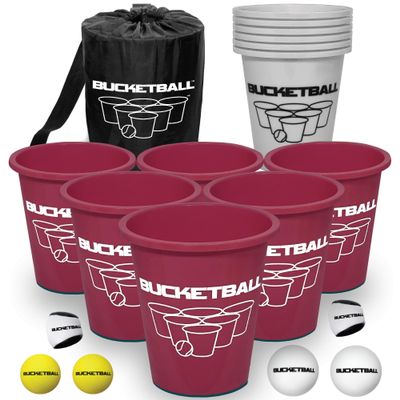 BucketBall | Team Color Edition | Combo Pack (Maroon/Silver): Original Yard Pong Game: Best Camping, Beach, Lawn, Outdoor, Family, Adult, Tailgate, Jumbo, Giant Game