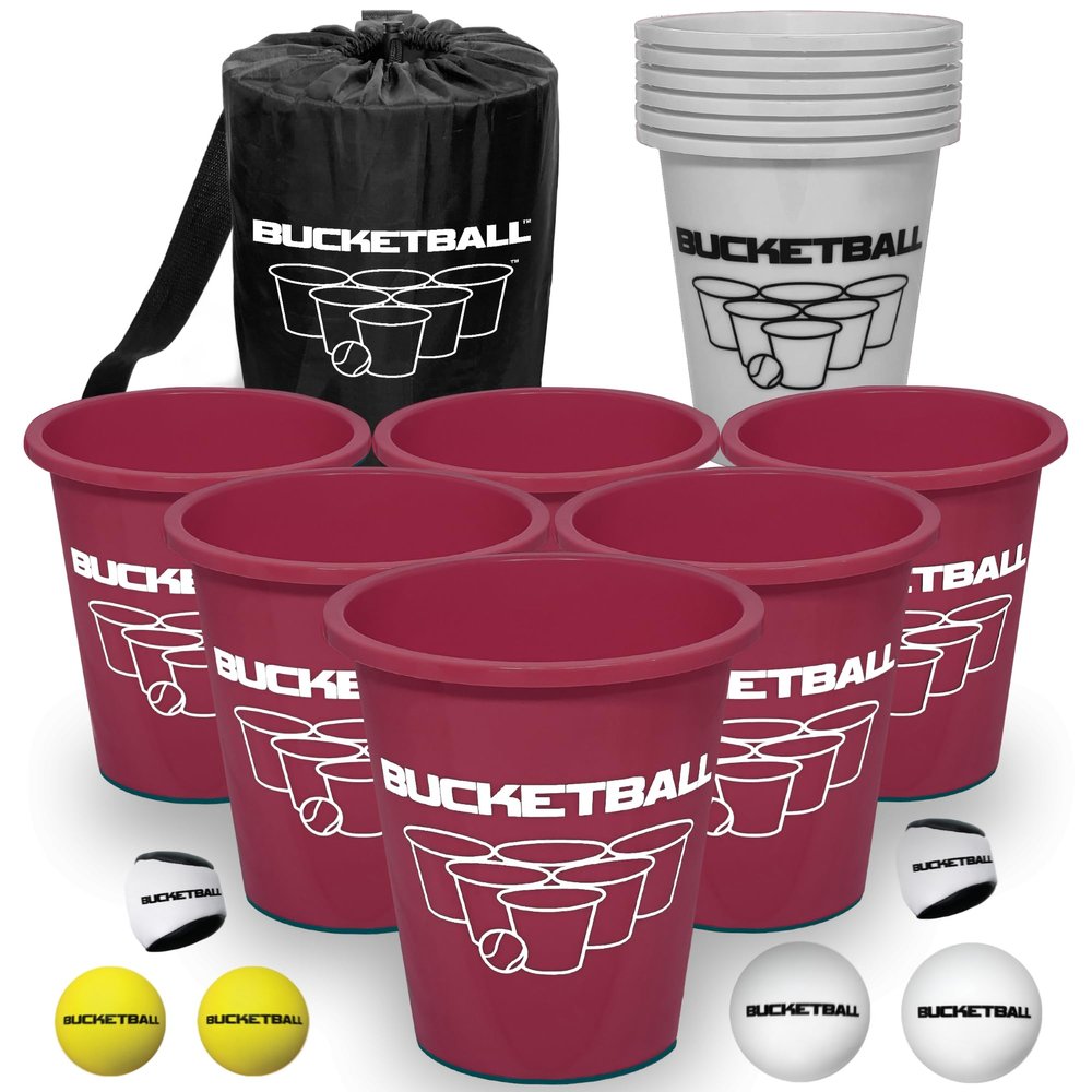 BucketBall | Team Color Edition | Combo Pack (Maroon/Silver): Original Yard Pong Game: Best Camping, Beach, Lawn, Outdoor, Family, Adult, Tailgate, Jumbo, Giant Game