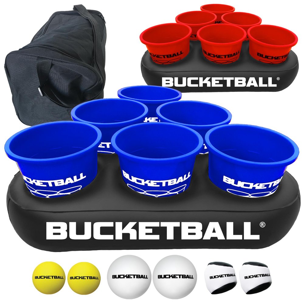 BucketBall | Team Color Edition | Party Pack (Navy Blue/Red): Original Yard Pong Game: Best Camping, Beach, Lawn, Outdoor, Family, Adult, Tailgate, Jumbo, Giant Game