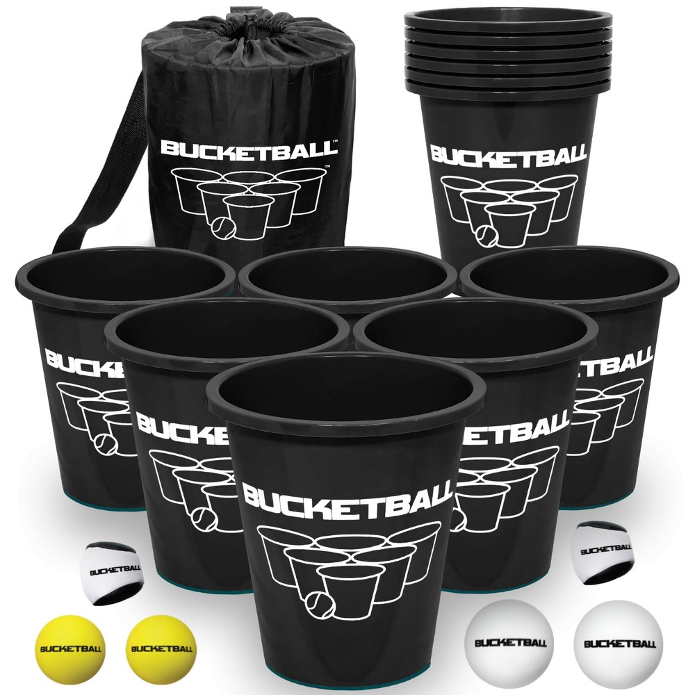 BucketBall | Team Color Edition | Combo Pack (Black/Black): Original Yard Pong Game: Best Camping, Beach, Lawn, Outdoor, Family, Adult, Tailgate, Jumbo, Giant Game