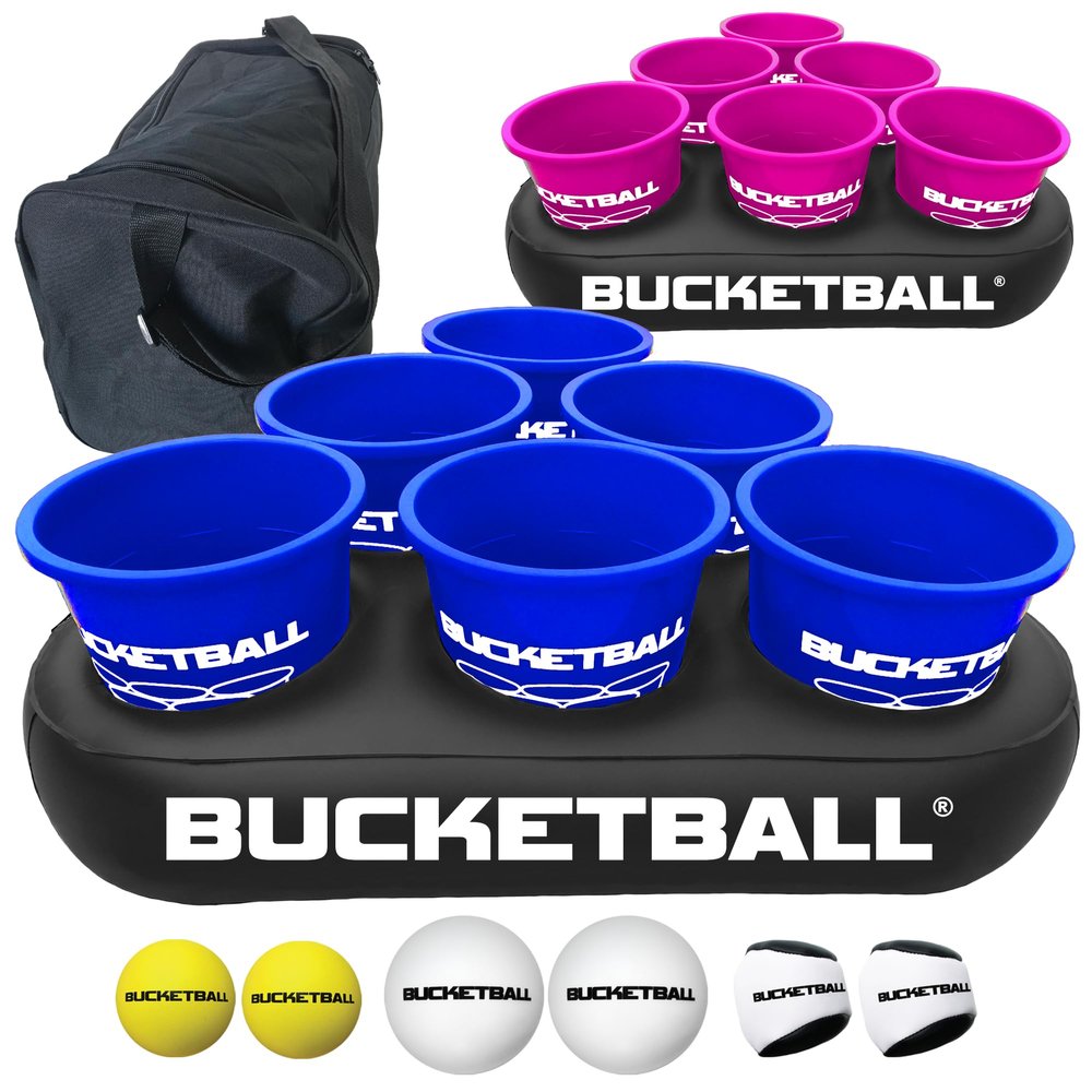 BucketBall | Team Color Edition | Party Pack (Navy Blue/Pink): Original Yard Pong Game: Best Camping, Beach, Lawn, Outdoor, Family, Adult, Tailgate, Jumbo, Giant Game