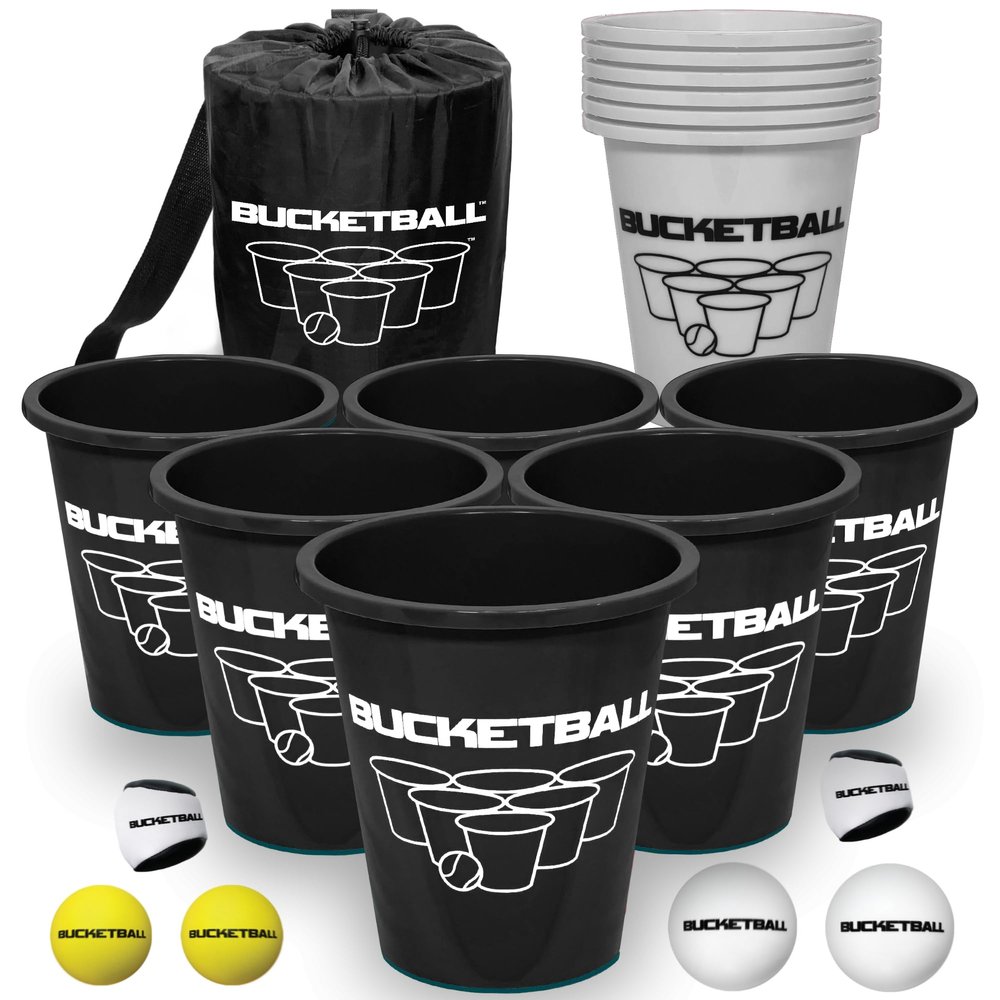 BucketBall | Team Color Edition | Combo Pack (Black/Silver): Original Yard Pong Game: Best Camping, Beach, Lawn, Outdoor, Family, Adult, Tailgate, Jumbo, Giant Game