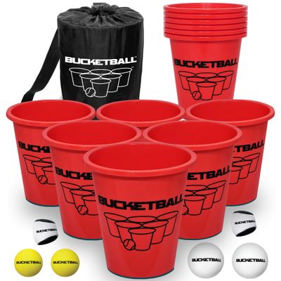 BucketBall | Team Color Edition | Combo Pack (Red/Red): Original Yard Pong Game: Best Camping, Beach, Lawn, Outdoor, Family, Adult, Tailgate, Jumbo, Giant Game