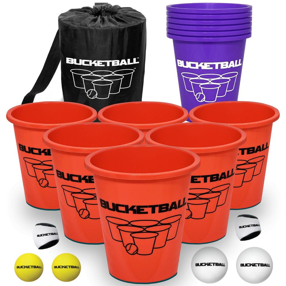 BucketBall | Team Color Edition | Combo Pack (Orange/Purple): Original Yard Pong Game: Best Camping, Beach, Lawn, Outdoor, Family, Adult, Tailgate, Jumbo, Giant Game