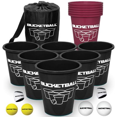 BucketBall | Team Color Edition | Combo Pack (Black/Maroon): Original Yard Pong Game: Best Camping, Beach, Lawn, Outdoor, Family, Adult, Tailgate, Jumbo, Giant Game