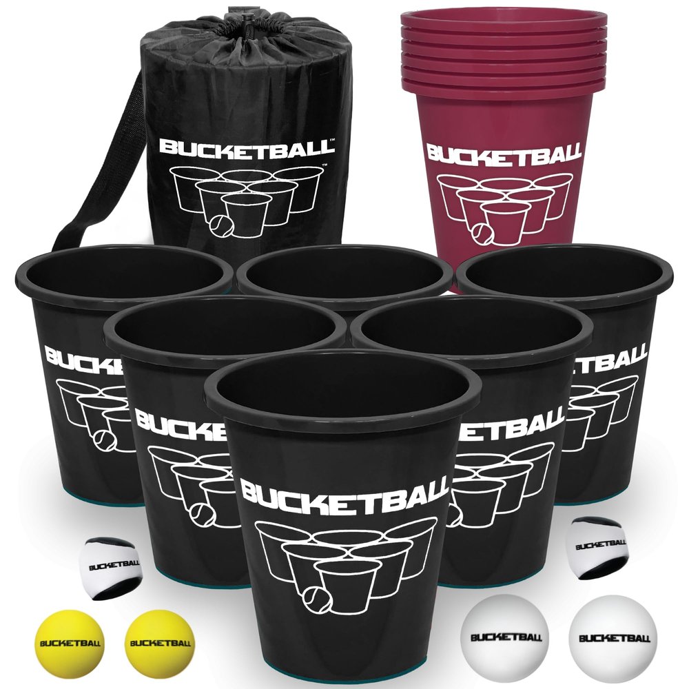 BucketBall | Team Color Edition | Combo Pack (Black/Maroon): Original Yard Pong Game: Best Camping, Beach, Lawn, Outdoor, Family, Adult, Tailgate, Jumbo, Giant Game