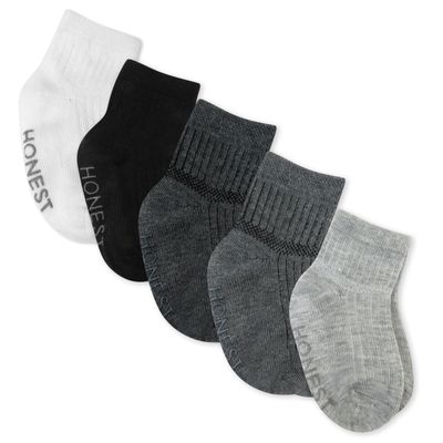 HonestBaby Multipack Cozy Socks Sustainably Made for Infant, Newborn Baby, Toddler, Kids Boys, Girls, 5-pack Gray Ombre, 12-24 Months