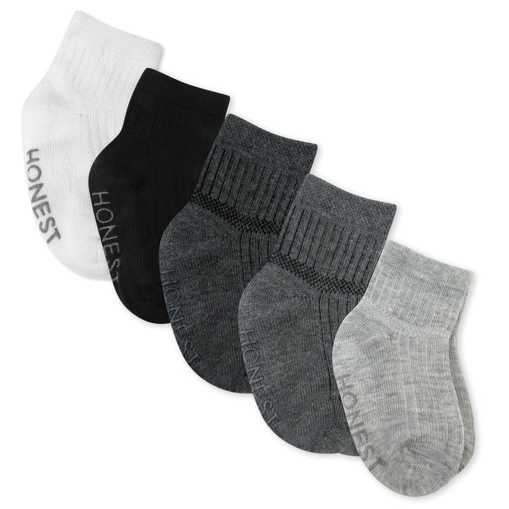 HonestBaby Multipack Cozy Socks Sustainably Made for Infant, Newborn Baby, Toddler, Kids Boys, Girls, 5-pack Gray Ombre, 12-24 Months