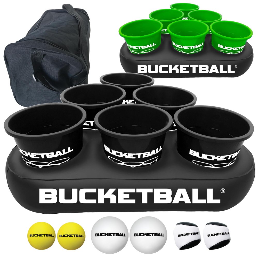 BucketBall | Team Color Edition | Party Pack (Black/Green): Original Yard Pong Game: Best Camping, Beach, Lawn, Outdoor, Family, Adult, Tailgate, Jumbo, Giant Game