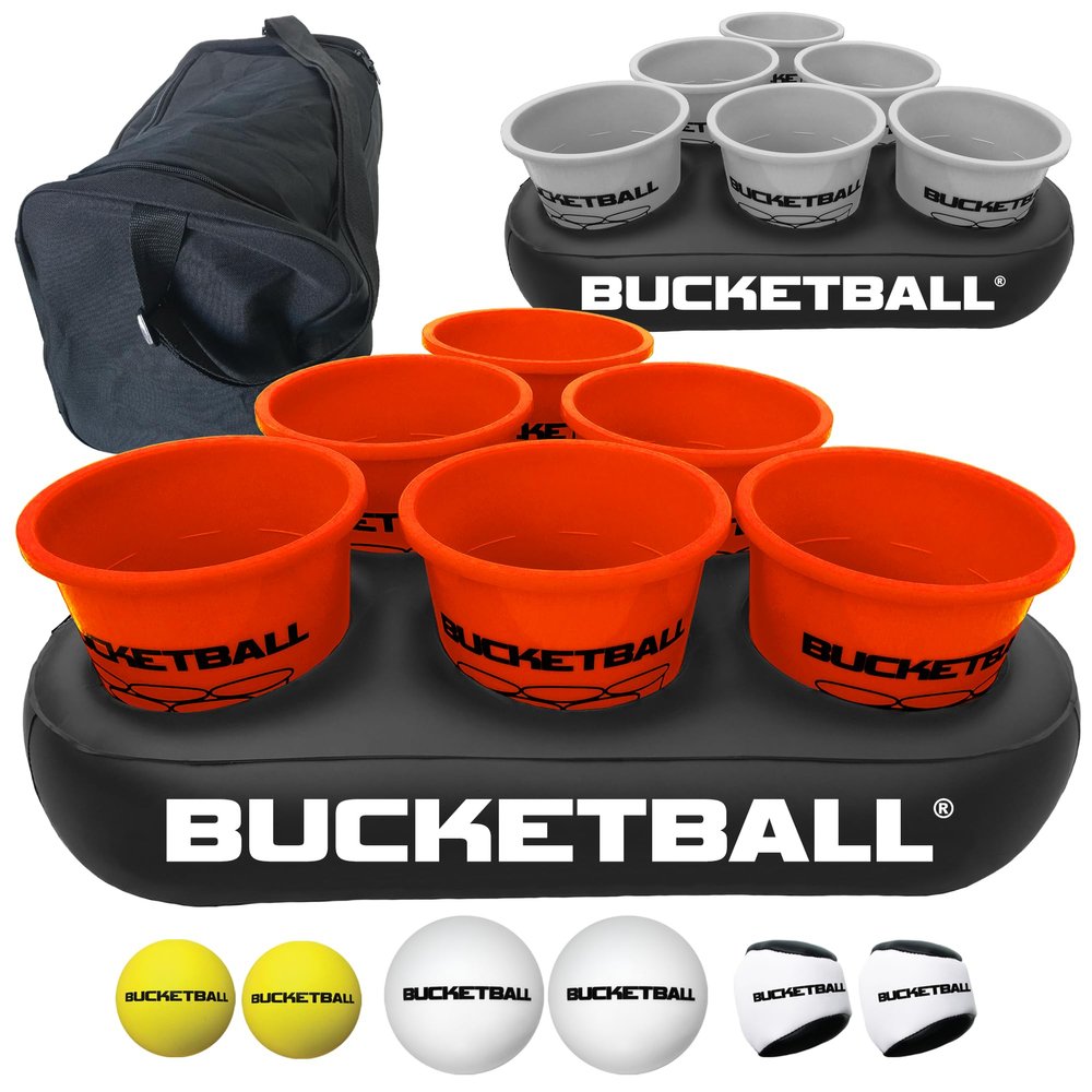 BucketBall | Team Color Edition | Party Pack (Orange/Silver): Original Yard Pong Game: Best Camping, Beach, Lawn, Outdoor, Family, Adult, Tailgate, Jumbo, Giant Game