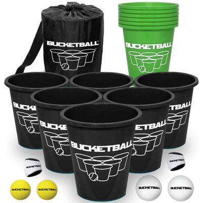 BucketBall | Team Color Edition | Combo Pack (Black/Green): Original Yard Pong Game: Best Camping, Beach, Lawn, Outdoor, Family, Adult, Tailgate, Jumbo, Giant Game