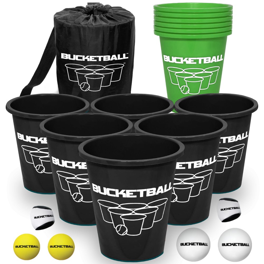 BucketBall | Team Color Edition | Combo Pack (Black/Green): Original Yard Pong Game: Best Camping, Beach, Lawn, Outdoor, Family, Adult, Tailgate, Jumbo, Giant Game