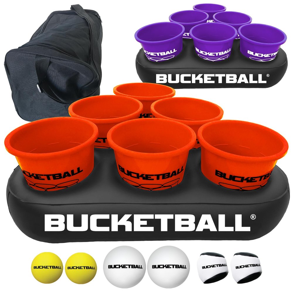 BucketBall | Team Color Edition | Party Pack (Orange/Purple): Original Yard Pong Game: Best Camping, Beach, Lawn, Outdoor, Family, Adult, Tailgate, Jumbo, Giant Game