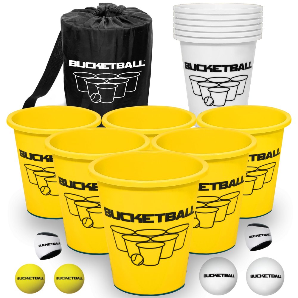 BucketBall | Team Color Edition | Combo Pack (Yellow/White): Original Yard Pong Game: Best Camping, Beach, Lawn, Outdoor, Family, Adult, Tailgate, Jumbo, Giant Game
