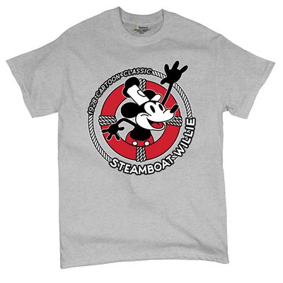 Steamboat Willie Life Preserver T-Shirt Funny Classic Cartoon Beach Vibe Mouse in a Lifebuoy Silly Retro Men's Tee Gray 3X-Large