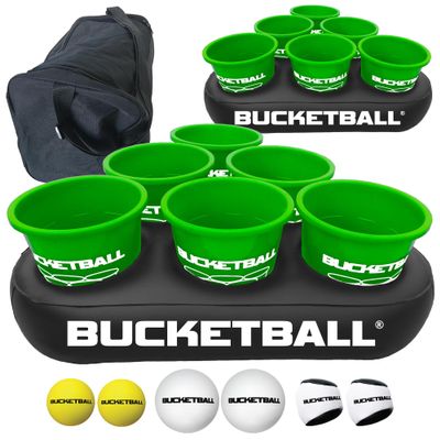 BucketBall | Team Color Edition | Party Pack (Green/Green): Original Yard Pong Game: Best Camping, Beach, Lawn, Outdoor, Family, Adult, Tailgate, Jumbo, Giant Game