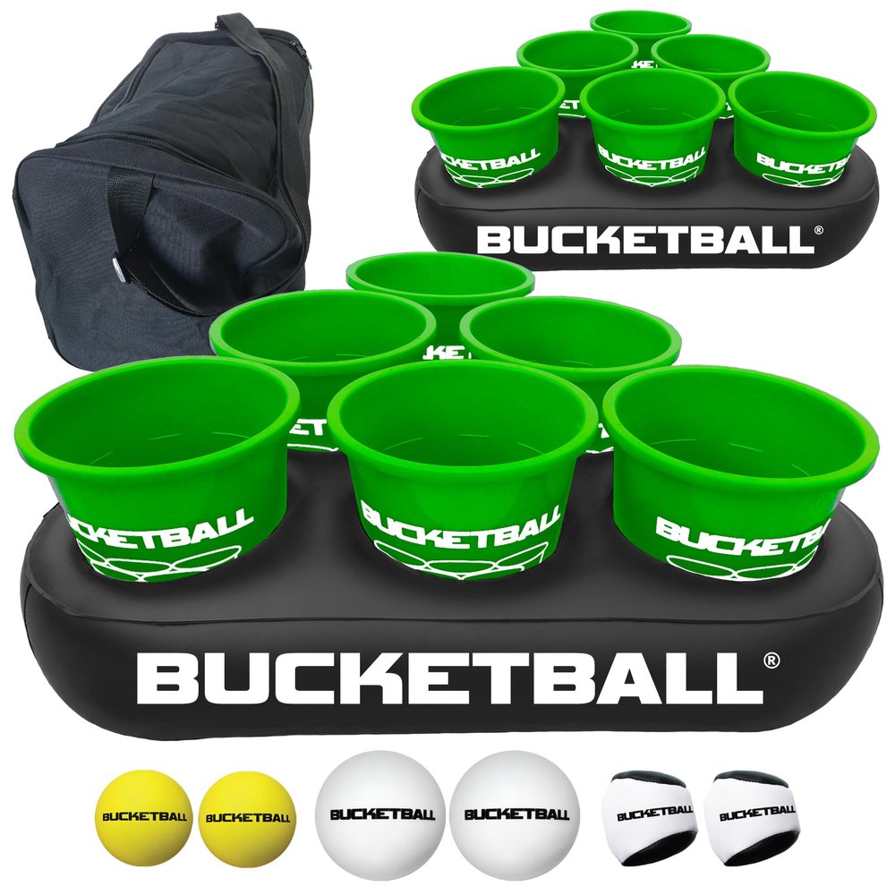 BucketBall | Team Color Edition | Party Pack (Green/Green): Original Yard Pong Game: Best Camping, Beach, Lawn, Outdoor, Family, Adult, Tailgate, Jumbo, Giant Game