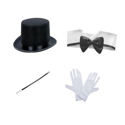 HISYI Adult Magician Costume With Top Hat Thigh Socks Wand Collar Gloves For Trick Show Halloween Costumes Magicia, 4 Pieces Set a
