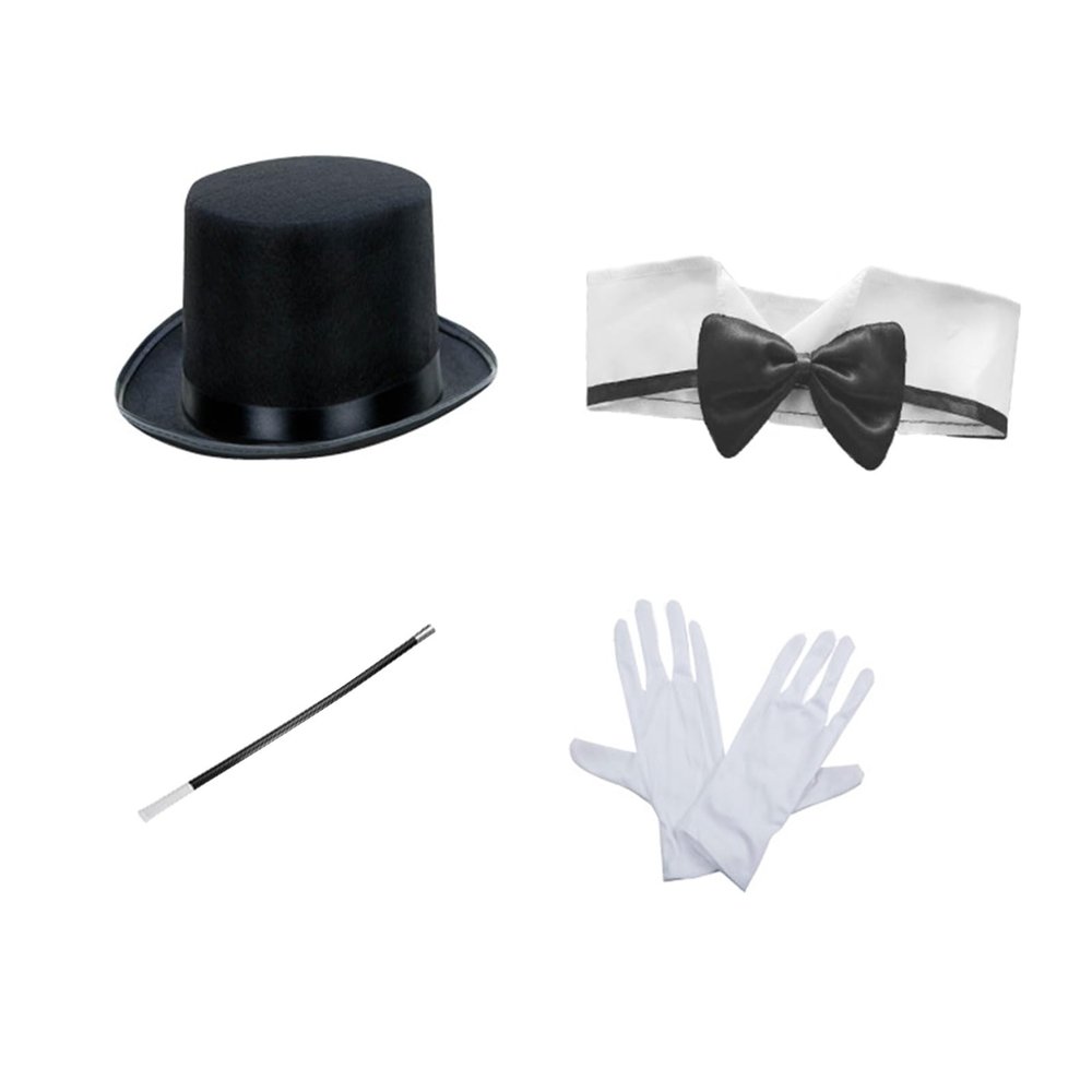 HISYI Adult Magician Costume With Top Hat Thigh Socks Wand Collar Gloves For Trick Show Halloween Costumes Magicia, 4 Pieces Set a