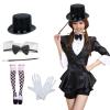 HISYI Adult Magician Costume With Top Hat Thigh Socks Wand Collar Gloves For Trick Show Halloween Costumes Magicia, 4 Pieces Set a view 3