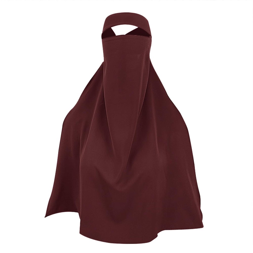 Clobeau Muslim Women Full Face Niqab Veil Saudi Style Single Layer Niqab Face Veil for Hijab, 27" Long, Tie Back, One Piece (Red)